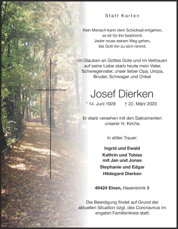 Anzeige von Josef Dierken von OM-Medien