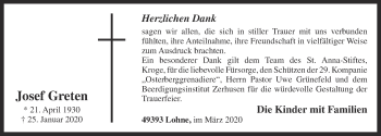 Anzeige von Josef Greten von OM-Medien