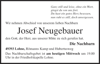 Anzeige von Josef Neugebauer von OM-Medien