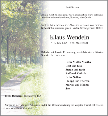 Anzeige von Klaus Wendeln von OM-Medien