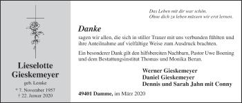 Anzeige von Lieselotte Gieskemeyer von OM-Medien