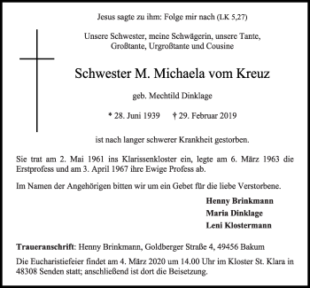 Anzeige von Mechtild Dinklage von OM-Medien