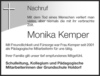 Anzeige von Monika Kemper von OM-Medien