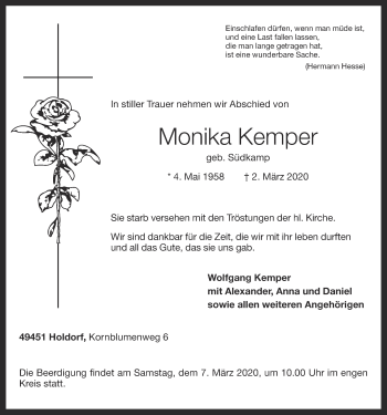 Anzeige von Monika Kemper von OM-Medien