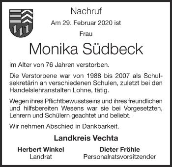 Anzeige von Monika Südbeck von OM-Medien