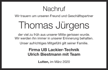 Anzeige von Thomas Jürgens von OM-Medien
