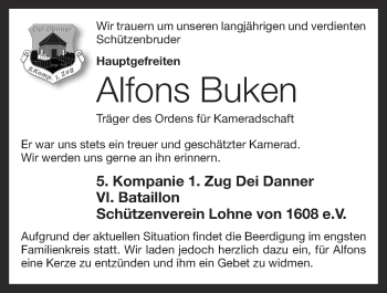 Anzeige von Alfons Buken von OM-Medien