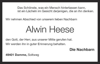 Anzeige von Alwin Heese von OM-Medien