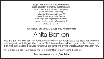 Anzeige von Anita Benken von OM-Medien