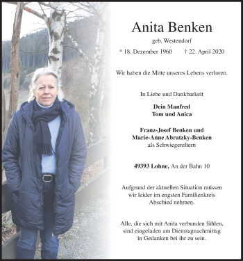 Anzeige von Anita Benken von OM-Medien