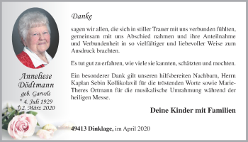 Anzeige von Anneliese Dödtmann von OM-Medien