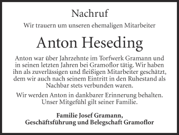 Anzeige von Anton Heseding von OM-Medien