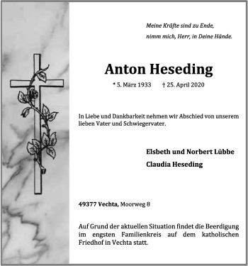 Anzeige von Anton Heseding von OM-Medien