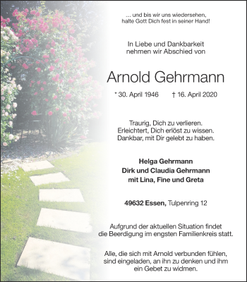Anzeige von Arnold Gehrmann von OM-Medien