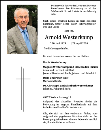 Anzeige von Arnold Westerkamp von OM-Medien