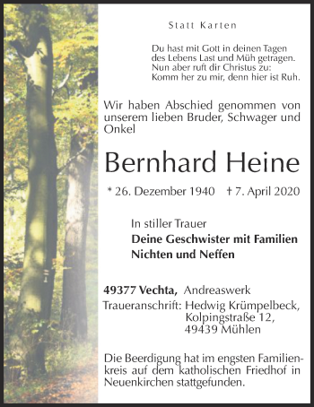 Anzeige von Bernhard Heine von OM-Medien