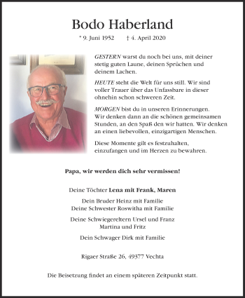 Anzeige von Bodo Haberland von OM-Medien