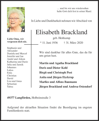 Anzeige von Elisabeth Brackland von OM-Medien