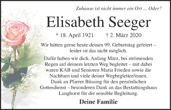 Anzeige von Elisabeth Seeger von OM-Medien