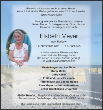 Anzeige von Elsbeth Meyer von OM-Medien