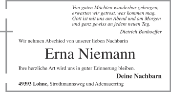 Anzeige von Erna Niemann von OM-Medien