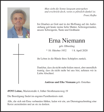 Anzeige von Erna Niemann von OM-Medien