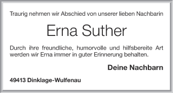 Anzeige von Erna Suther von OM-Medien