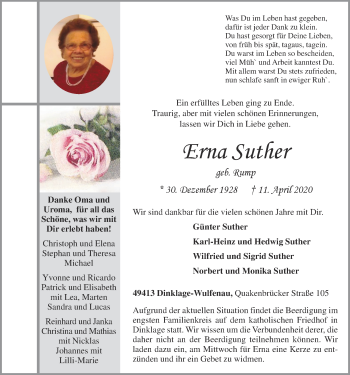 Anzeige von Erna Suther von OM-Medien