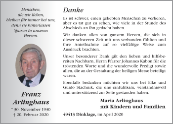 Anzeige von Franz Arlinghaus von OM-Medien