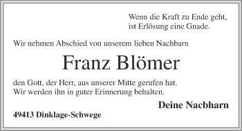 Anzeige von Franz Blömer von OM-Medien