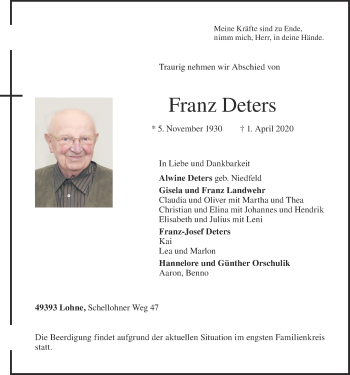 Anzeige von Franz Deters von OM-Medien