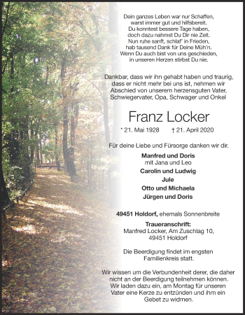 Anzeige von Franz Locker von OM-Medien
