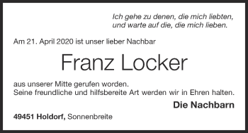 Anzeige von Franz Locker von OM-Medien