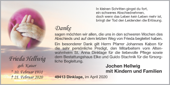 Anzeige von Frieda Hellwig von OM-Medien