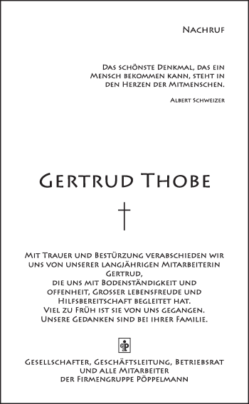 Anzeige von Gertrud Thobe von OM-Medien