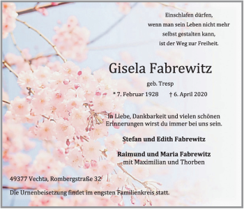 Anzeige von Gisela Fabrewitz von OM-Medien