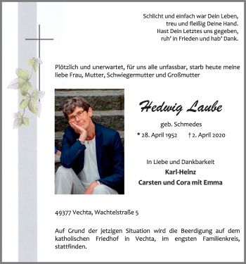 Anzeige von Hedwig Laube von OM-Medien