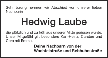 Anzeige von Hedwig Laube von OM-Medien