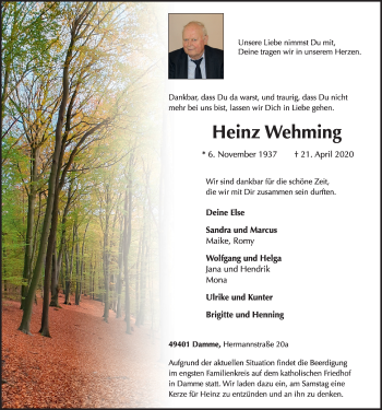 Anzeige von Heinz Wehming von OM-Medien