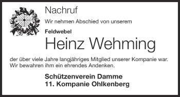 Anzeige von Heinz Wehming von OM-Medien
