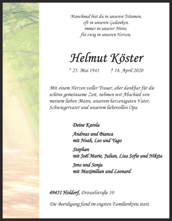Anzeige von Helmut Köster von OM-Medien
