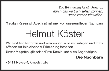 Anzeige von Helmut Köster von OM-Medien