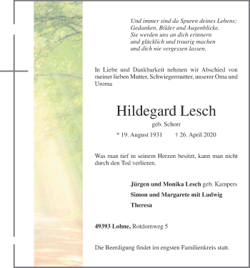 Anzeige von Hildegard Lesch von OM-Medien