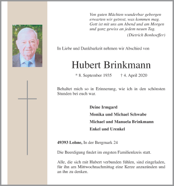 Anzeige von Hubert Brinkmann von OM-Medien