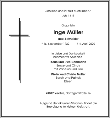 Anzeige von Inge Müller von OM-Medien