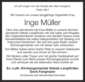 Anzeige von Inge Müller von OM-Medien