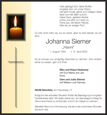 Anzeige von Johanna Siemer von OM-Medien