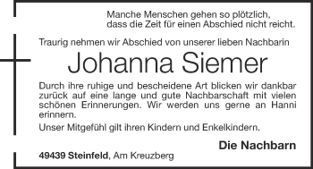 Anzeige von Johanna Siemer von OM-Medien
