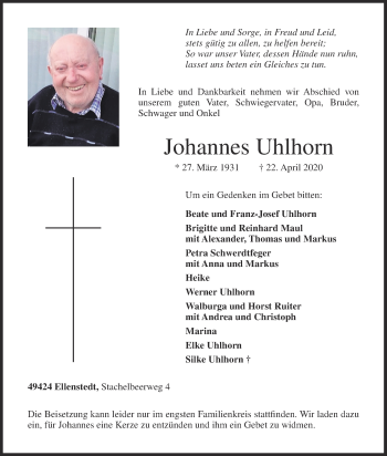 Anzeige von Johannes Uhlhorn von OM-Medien
