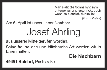Anzeige von Josef Ahrling von OM-Medien